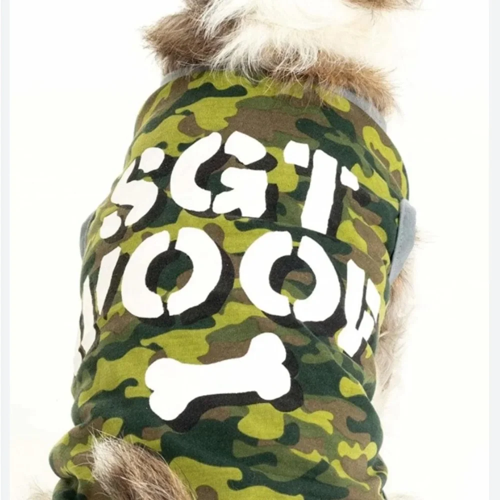 SGT. Woof Camo Pup Dog Shirt Cute Army Soldier Halloween Costume Size Large NEW